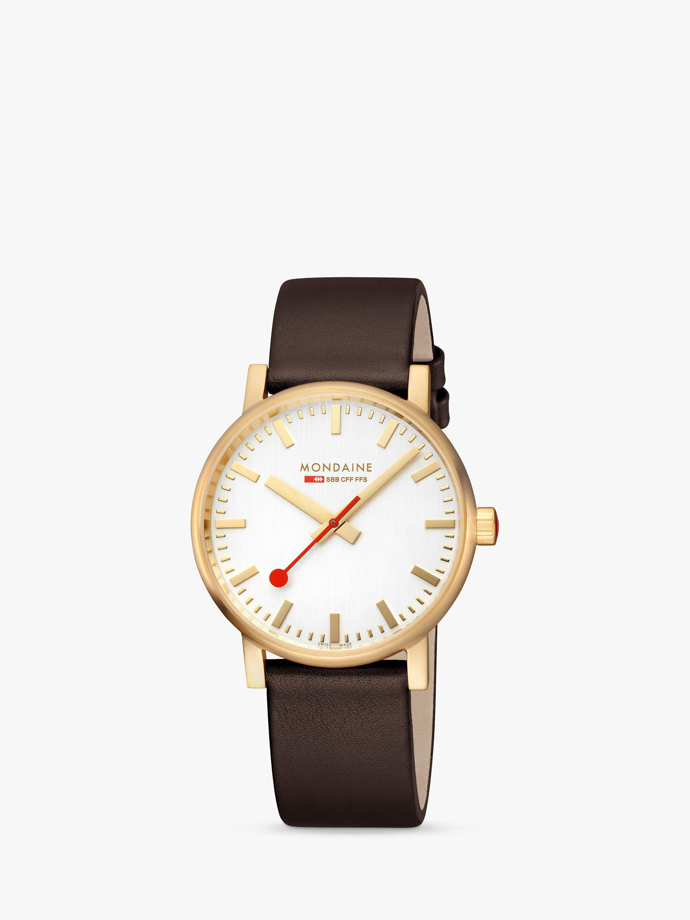 Product image 2 of 9, which shows Mondaine MSE.40112.LGV Unisex Vegan Leather Strap Watch, Brown