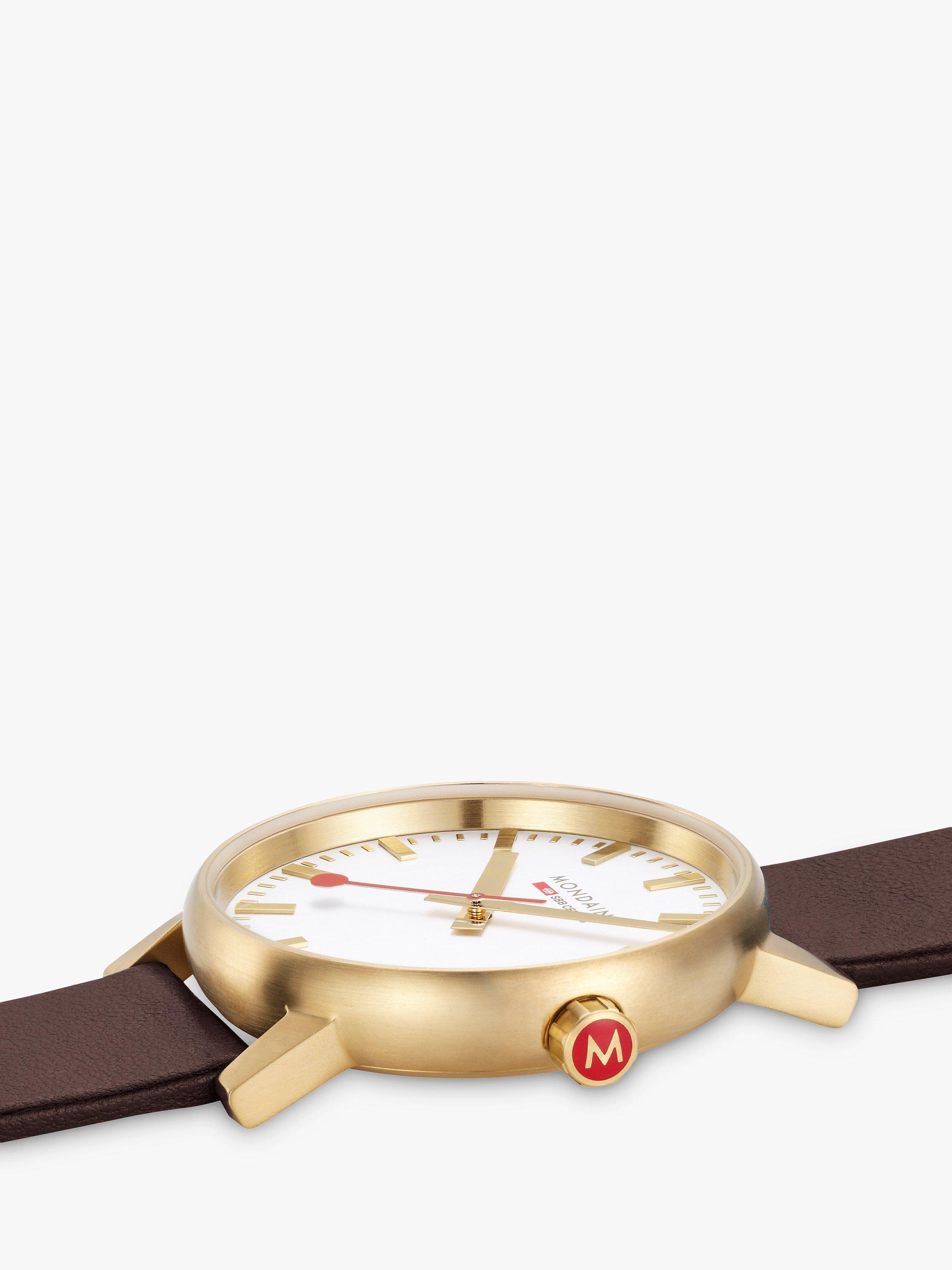 Product image 3 of 9, which shows Mondaine MSE.40112.LGV Unisex Vegan Leather Strap Watch, Brown