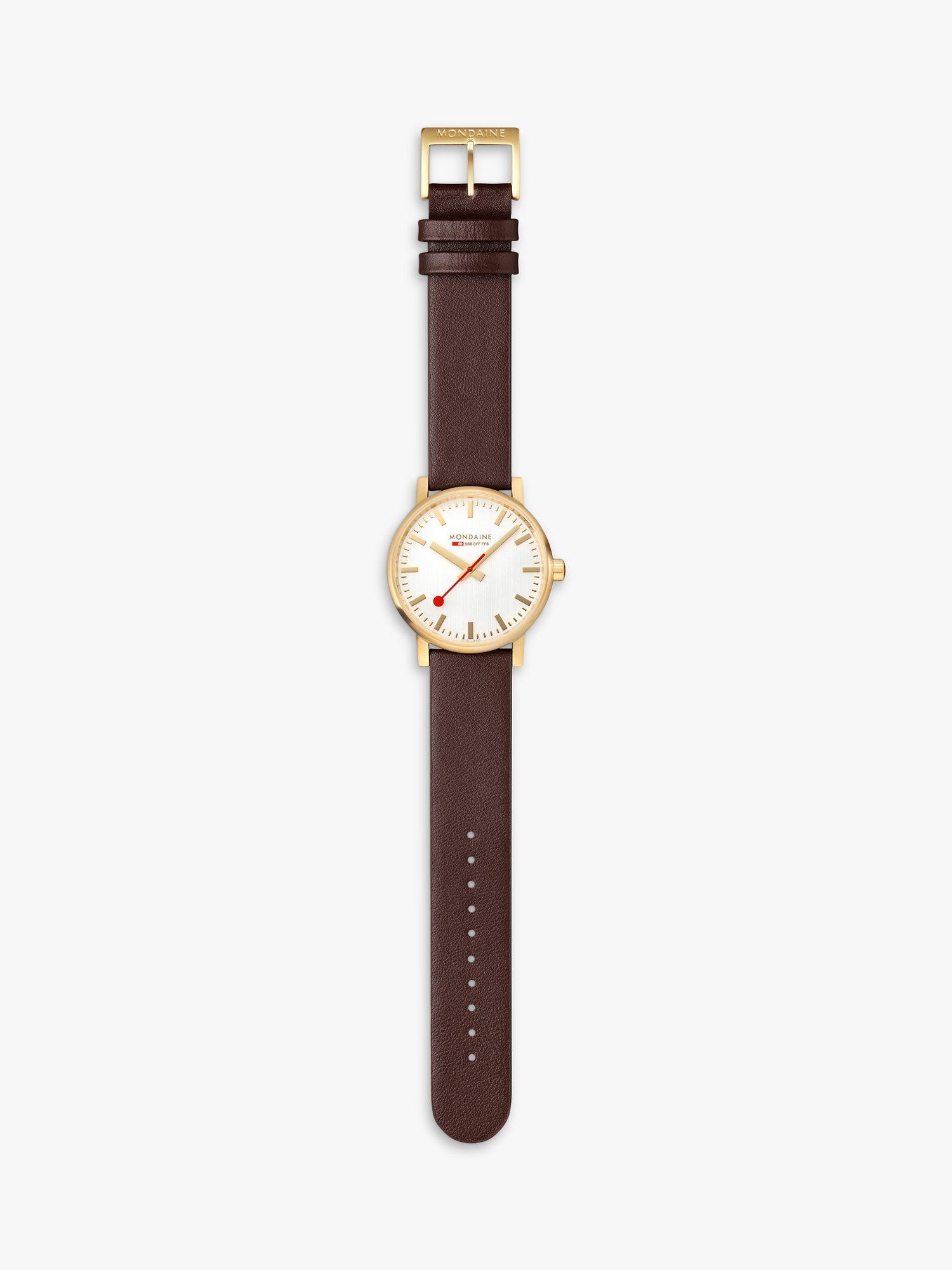 Product image 4 of 9, which shows Mondaine MSE.40112.LGV Unisex Vegan Leather Strap Watch, Brown