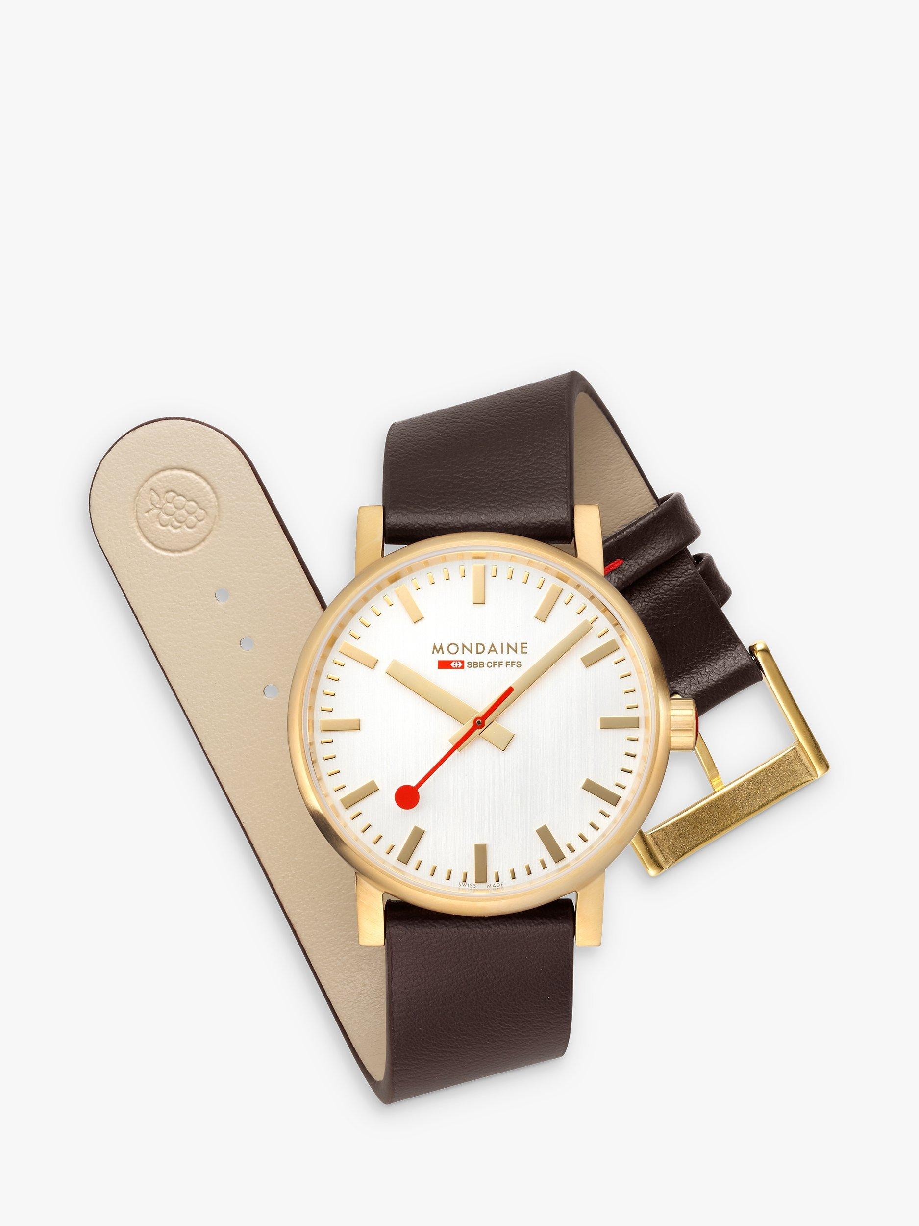 Product image 6 of 9, which shows Mondaine MSE.40112.LGV Unisex Vegan Leather Strap Watch, Brown