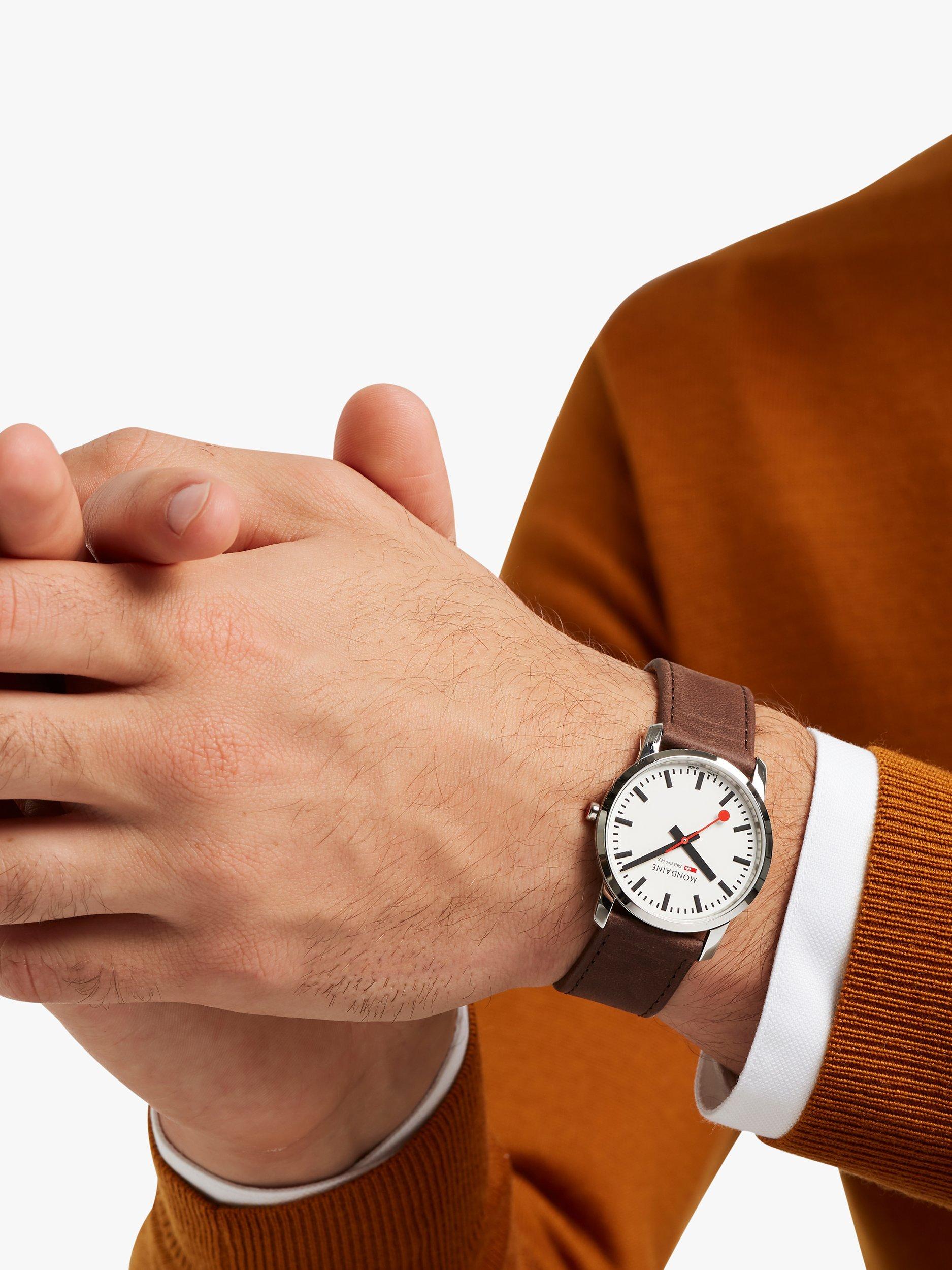 Product image 6 of 6, which shows Mondaine Unisex Simply Elegant Leather Strap Watch, Brown