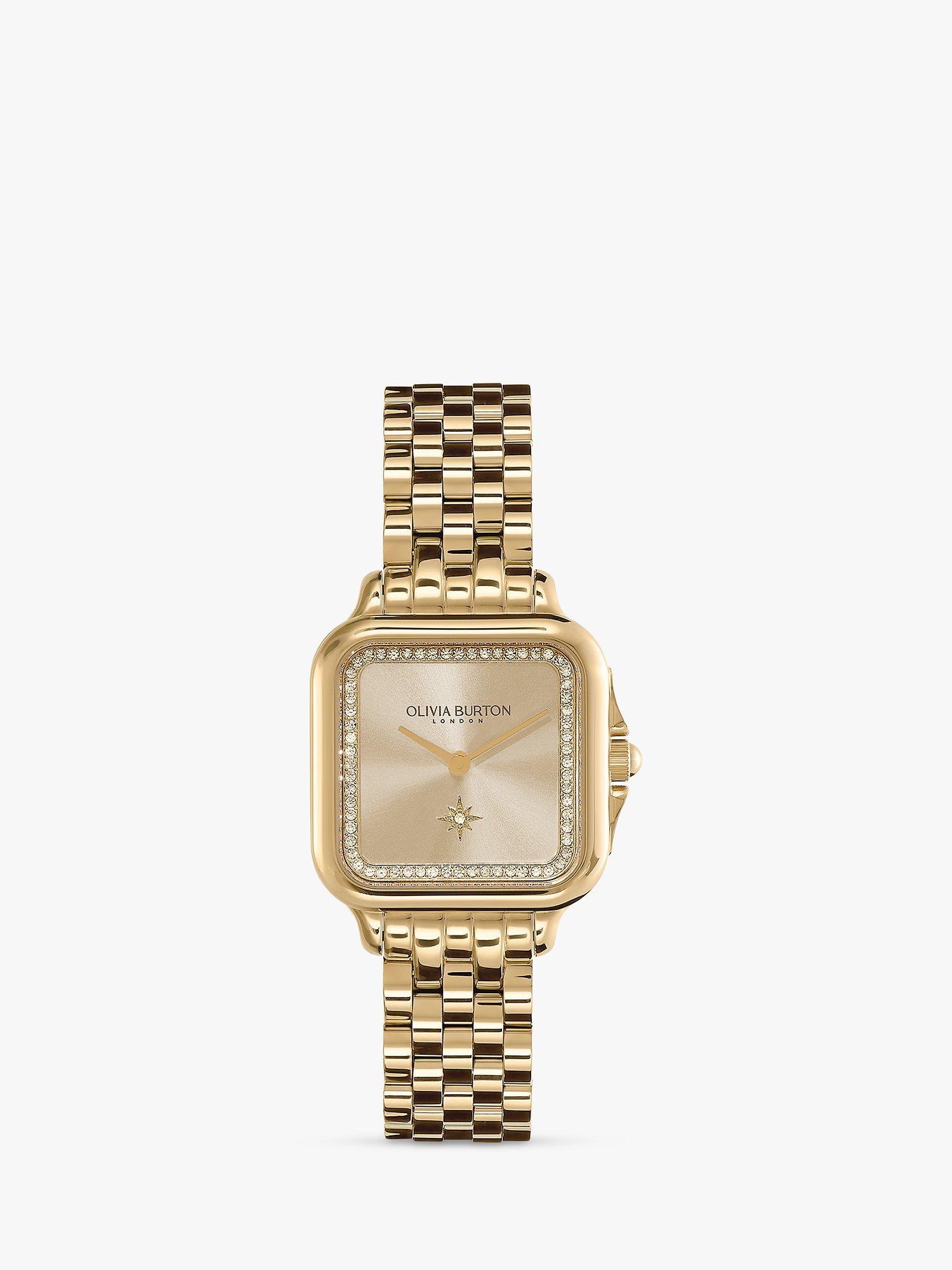 Product image 1 of 7, which shows Olivia Burton Women's Grosvenor Square Sunray Dial Crystal Bracelet Strap Watch, Gold