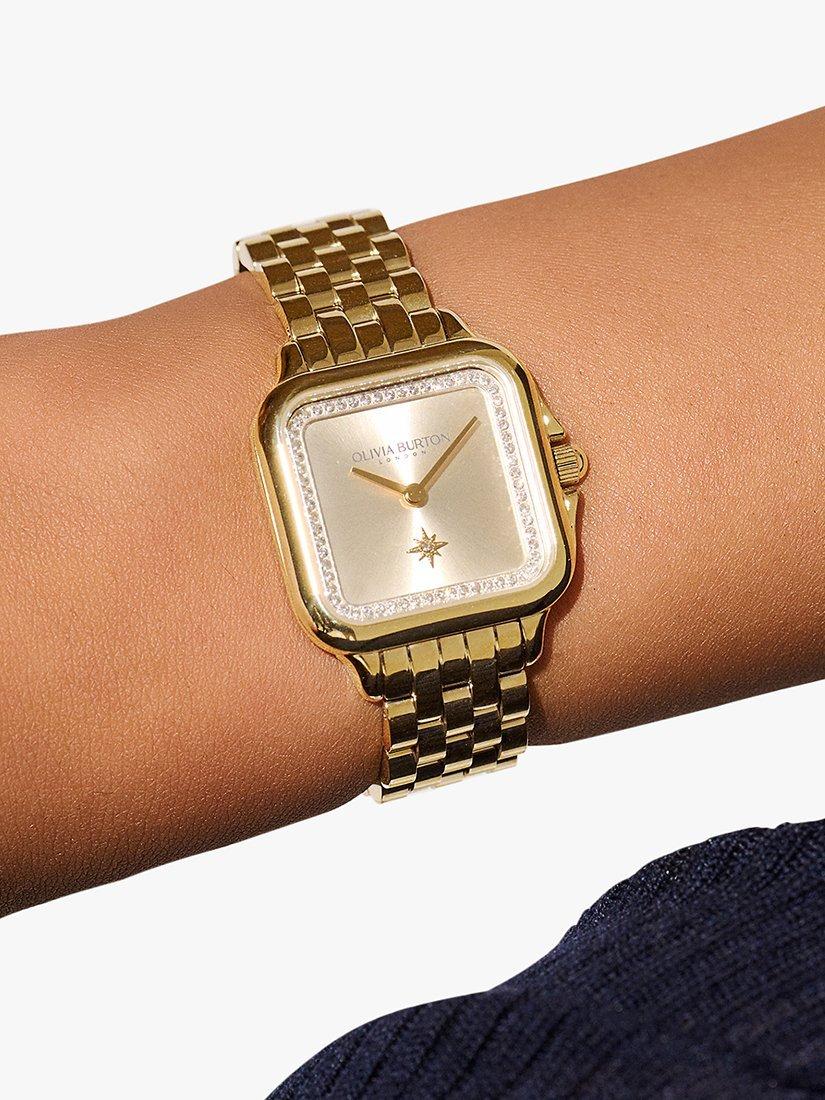 Product image 3 of 7, which shows Olivia Burton Women's Grosvenor Square Sunray Dial Crystal Bracelet Strap Watch, Gold
