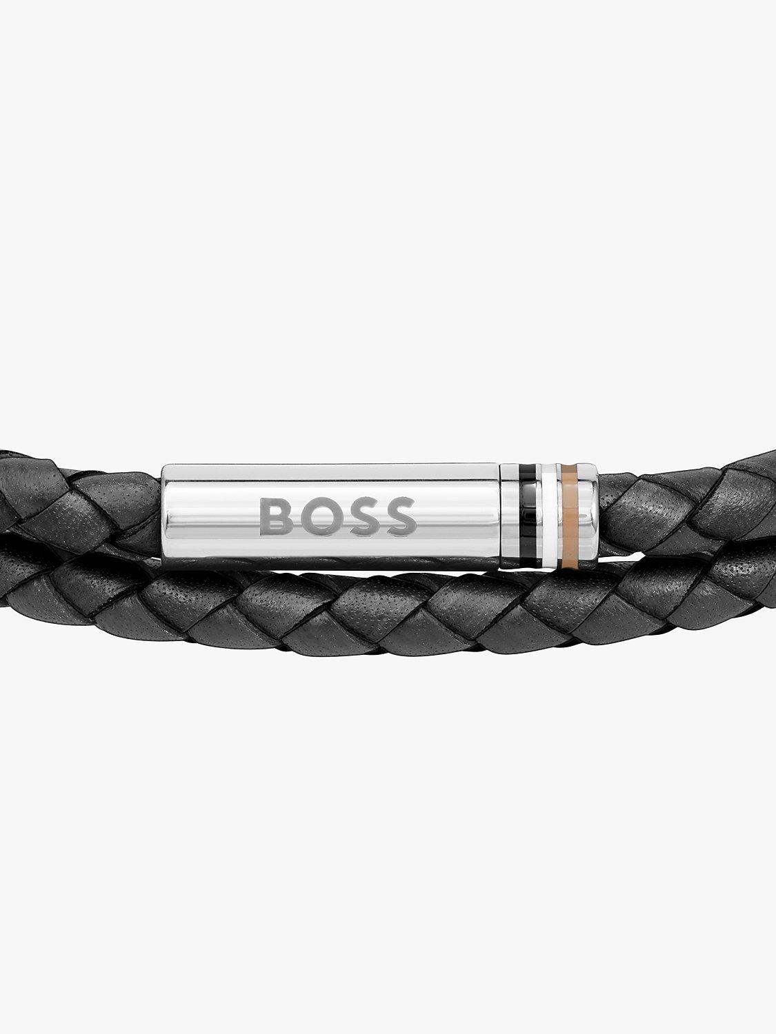 BOSS Men's Leather Double Braided Bracelet, Black