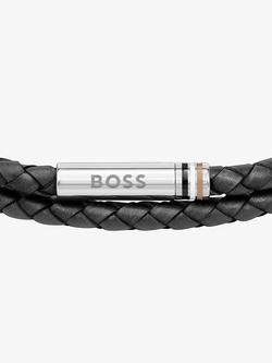 BOSS Men's Leather Double Braided Bracelet - view 2, Black