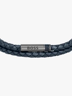 BOSS Men's Leather Double Braided Bracelet - view 2, Blue