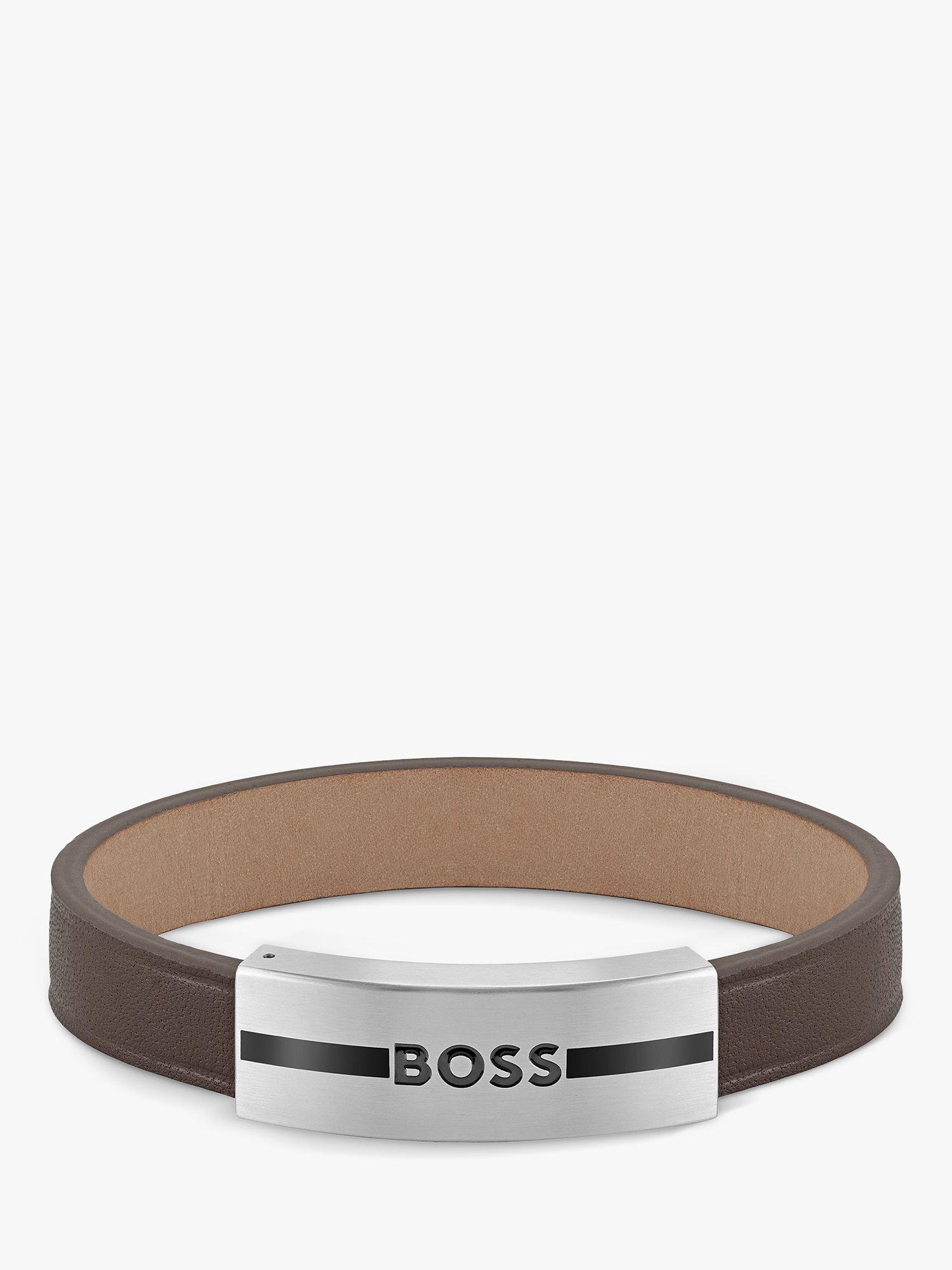 BOSS Men's Luke Leather Bracelet, Brown