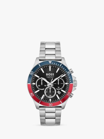 BOSS Men's Troper Chronograph Bracelet Strap Watch, Silver/Black 1514108