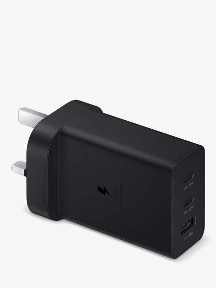 Samsung Trio Universal Power Adapter, USB Type-C & Type-A (No Cable), 65W, Black, Black