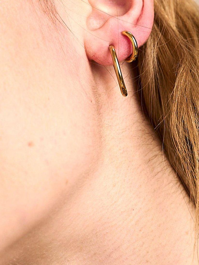 Product image 3 of 3, which shows Orelia Luxe Huggie Hoop Earrings, Gold