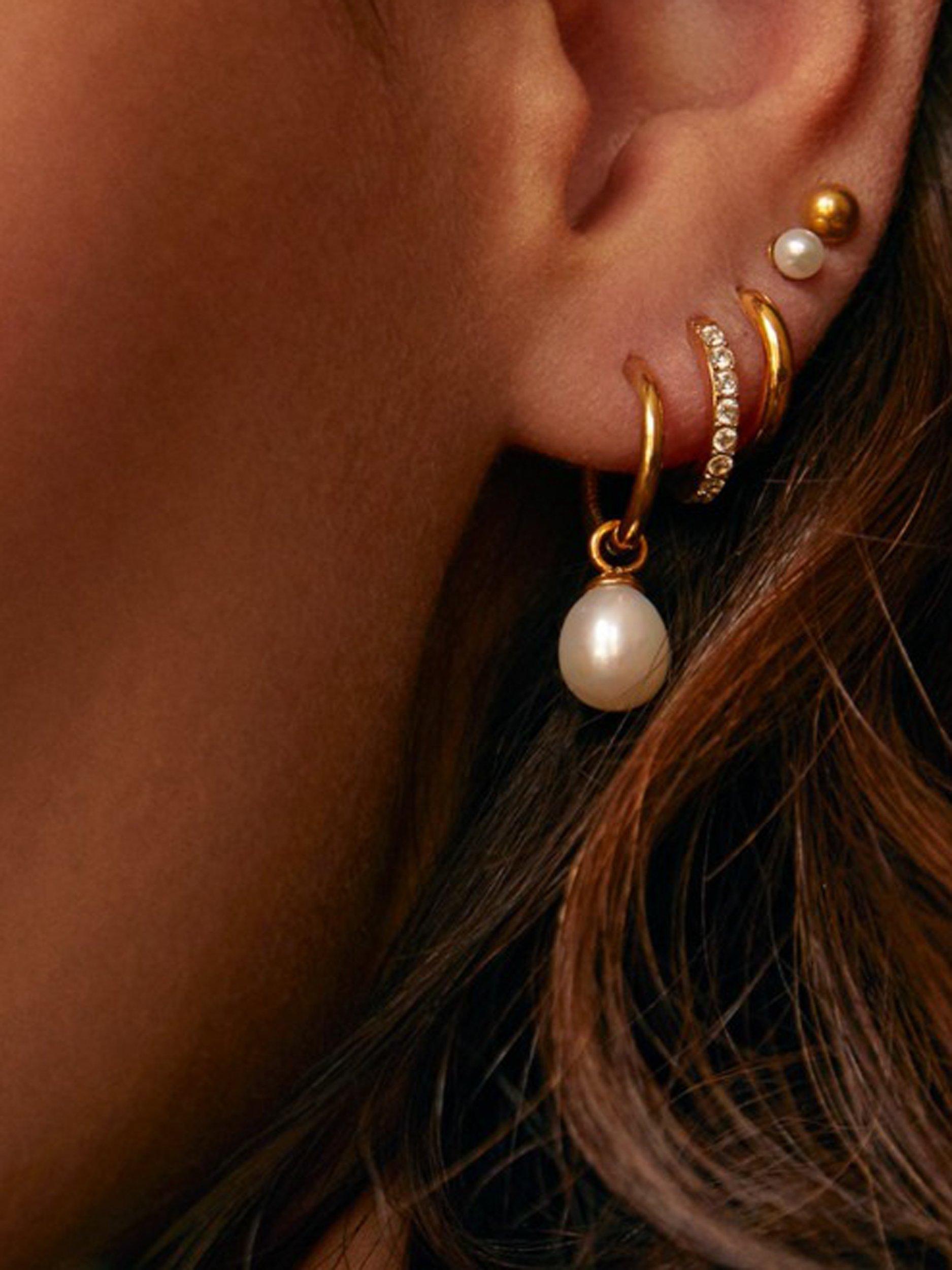 Product image 4 of 5, which shows Orelia LUXE Pave Huggie Hoop Earrings, Gold