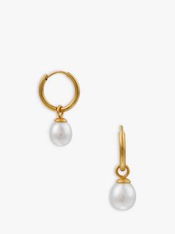 Orelia LUXE Pearl Drop Hoop Earrings, Gold, Gold