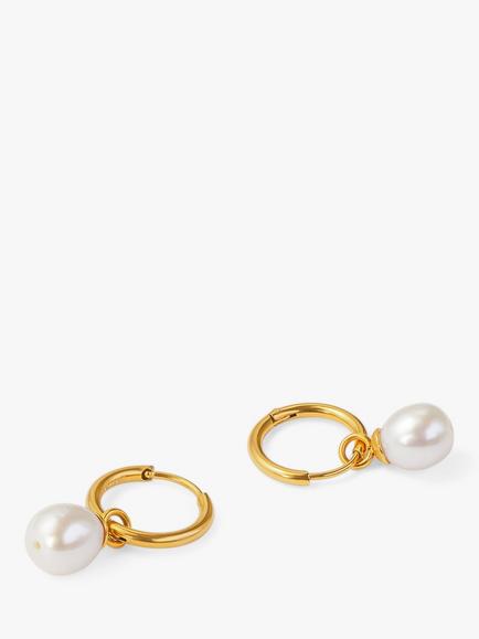 Orelia LUXE Pearl Drop Hoop Earrings, Gold - view 2, Gold