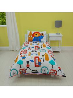 Paddington Bear Reversible Pure Cotton Duvet Cover and Pillowcase Set, Cotbed Set, Multi