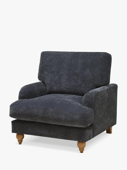 John Lewis Clover Armchair, Dark Wood, Chunky Chenille Charcoal, Chunky Chenille Charcoal
