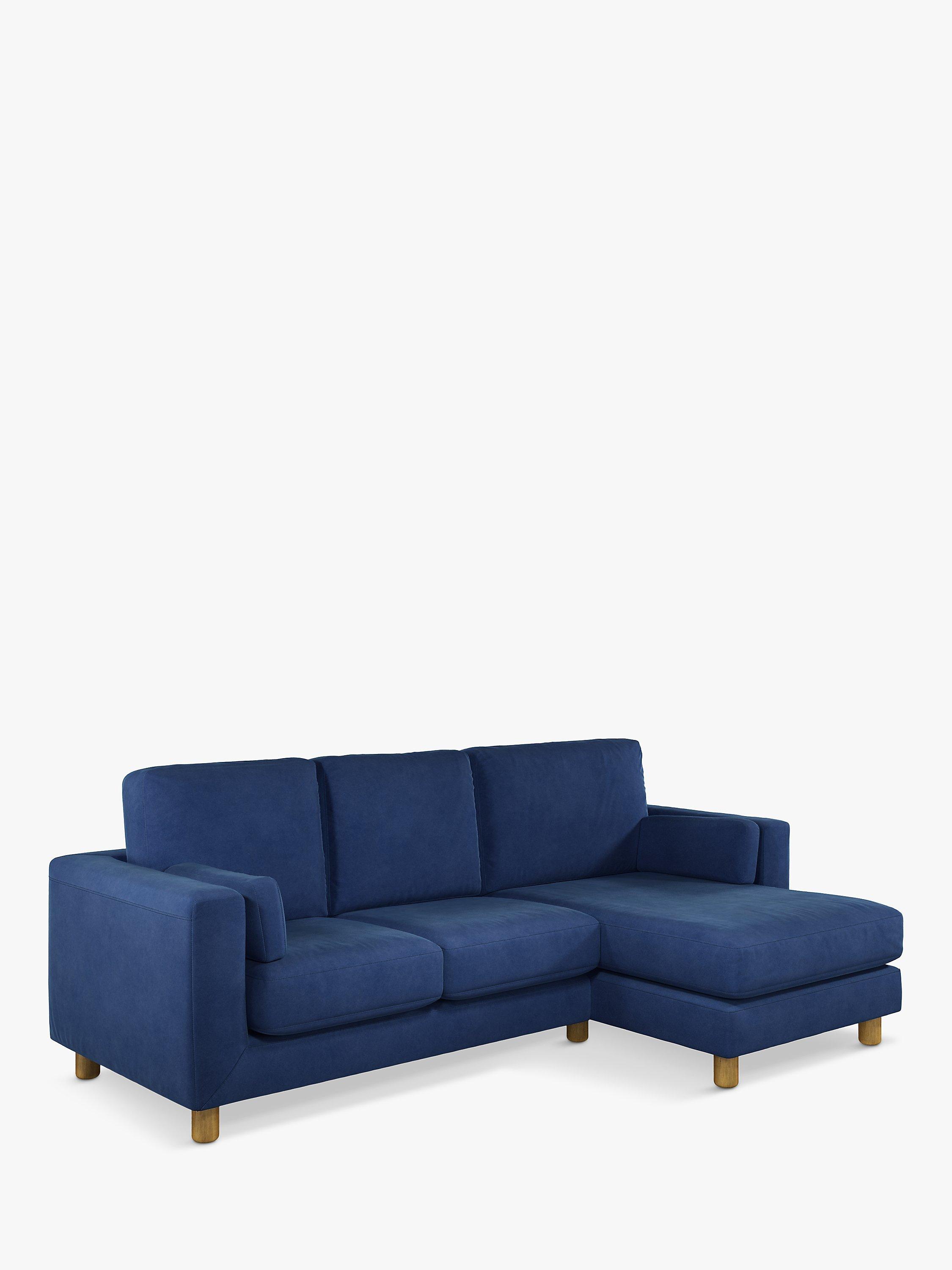 John Lewis OUTLET - Milton RHF Chaise End Sofa, Light Leg, Navy Velvet - Like New