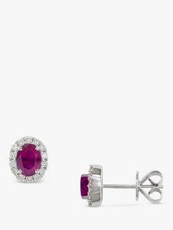 E.W Adams 18ct White Gold Ruby and Diamond Oval Stud Earrings, Multi