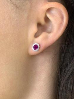 E.W Adams 18ct White Gold Ruby and Diamond Oval Stud Earrings - view 2, Multi