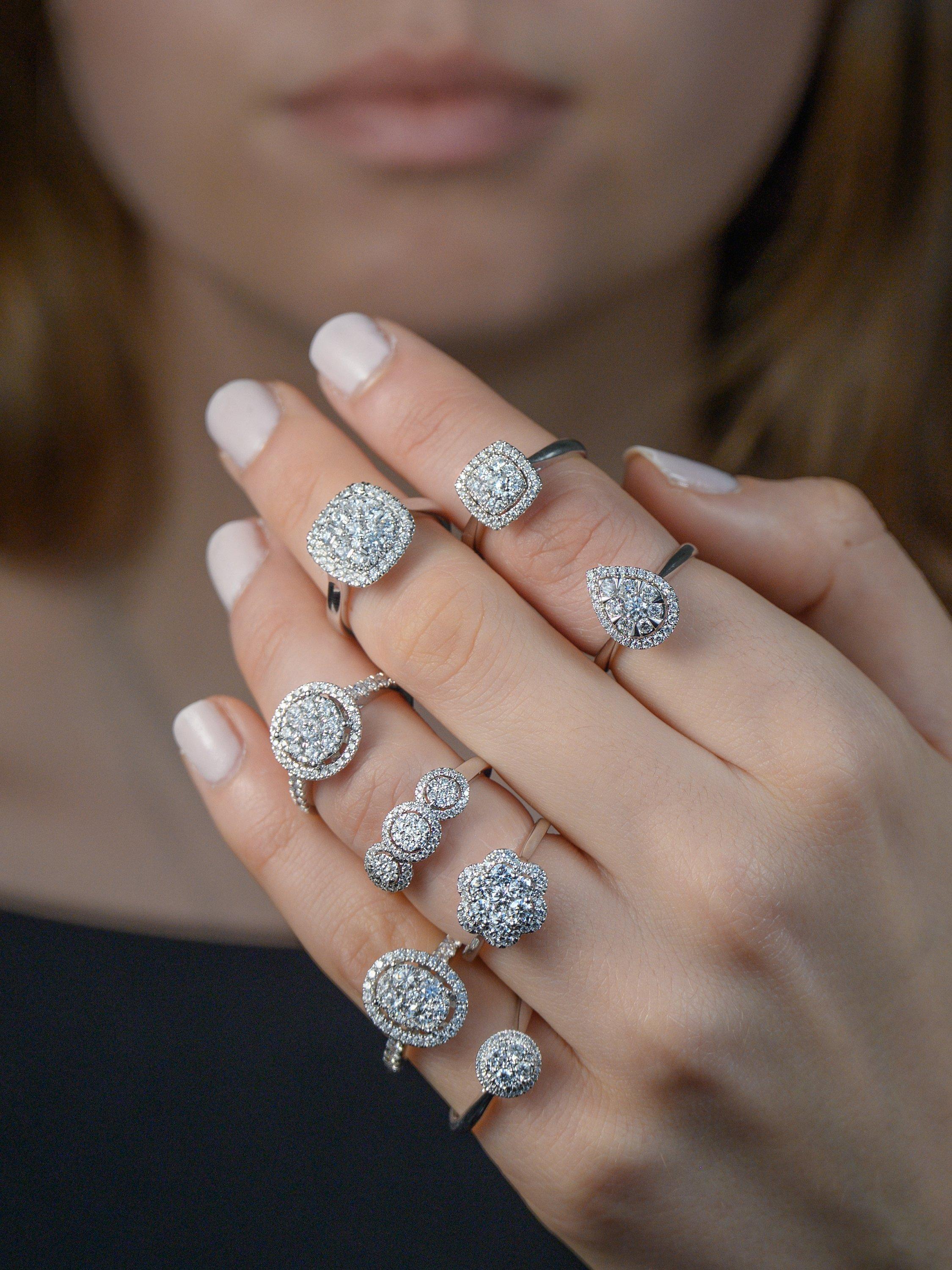 Product image 4 of 5, which shows E.W Adams 18ct White Gold Diamond Cluster Ring, N