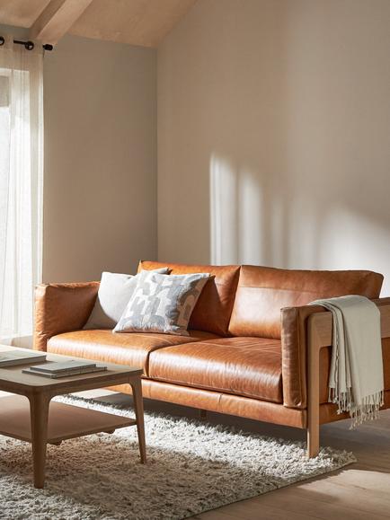 John Lewis Nest Grand 4 Seater Leather Sofa, Light Leg, Butterscotch Leather - view 2, Butterscotch Leather