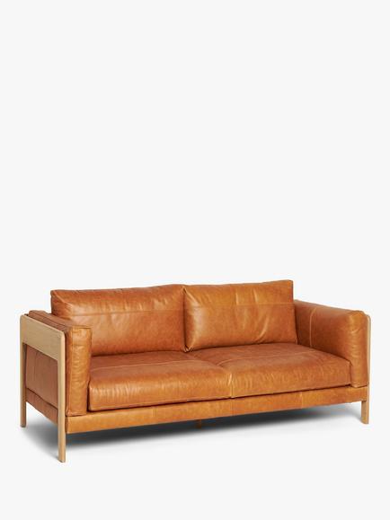 John Lewis Nest Large 3 Seater Leather Sofa, Light Leg, Butterscotch Leather, Butterscotch Leather