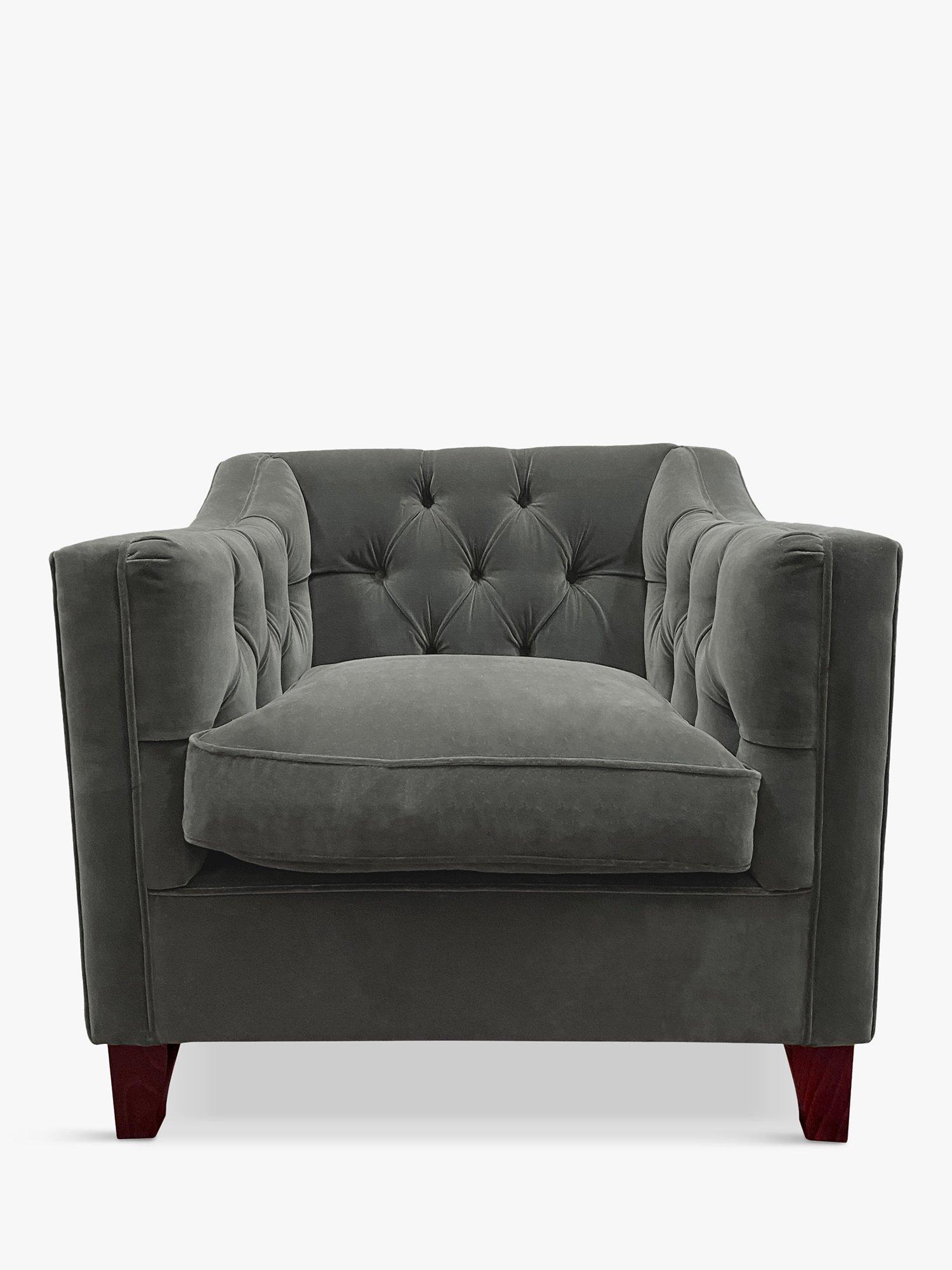 Canterbury Range, Tetrad Canterbury Velvet Armchair, Dark Leg, Powder Grey Velvet