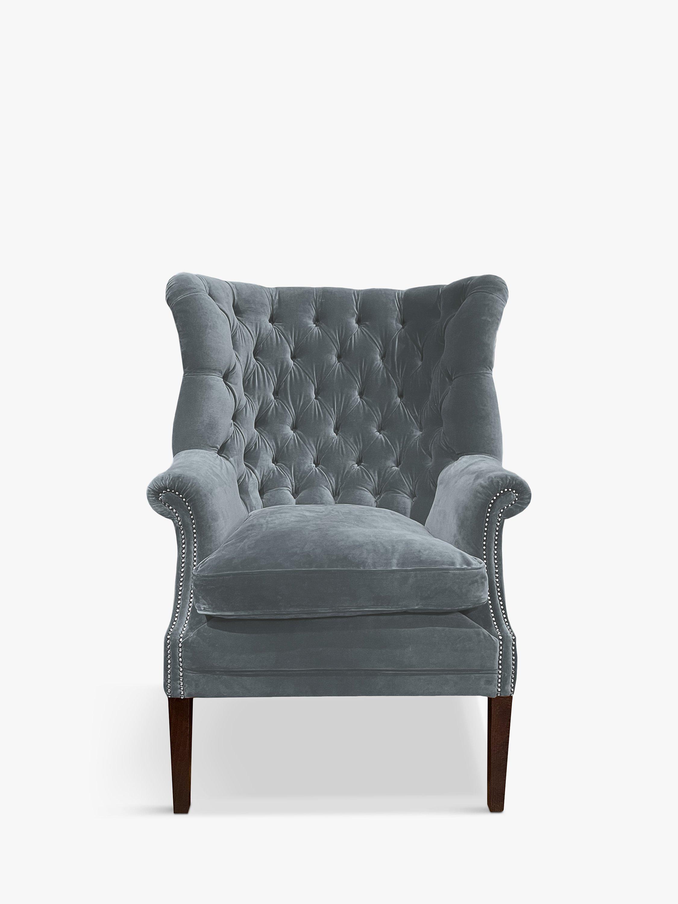 Garrick Range, Tetrad Garrick Velvet Armchair, Dark Leg, Powder Grey Velvet