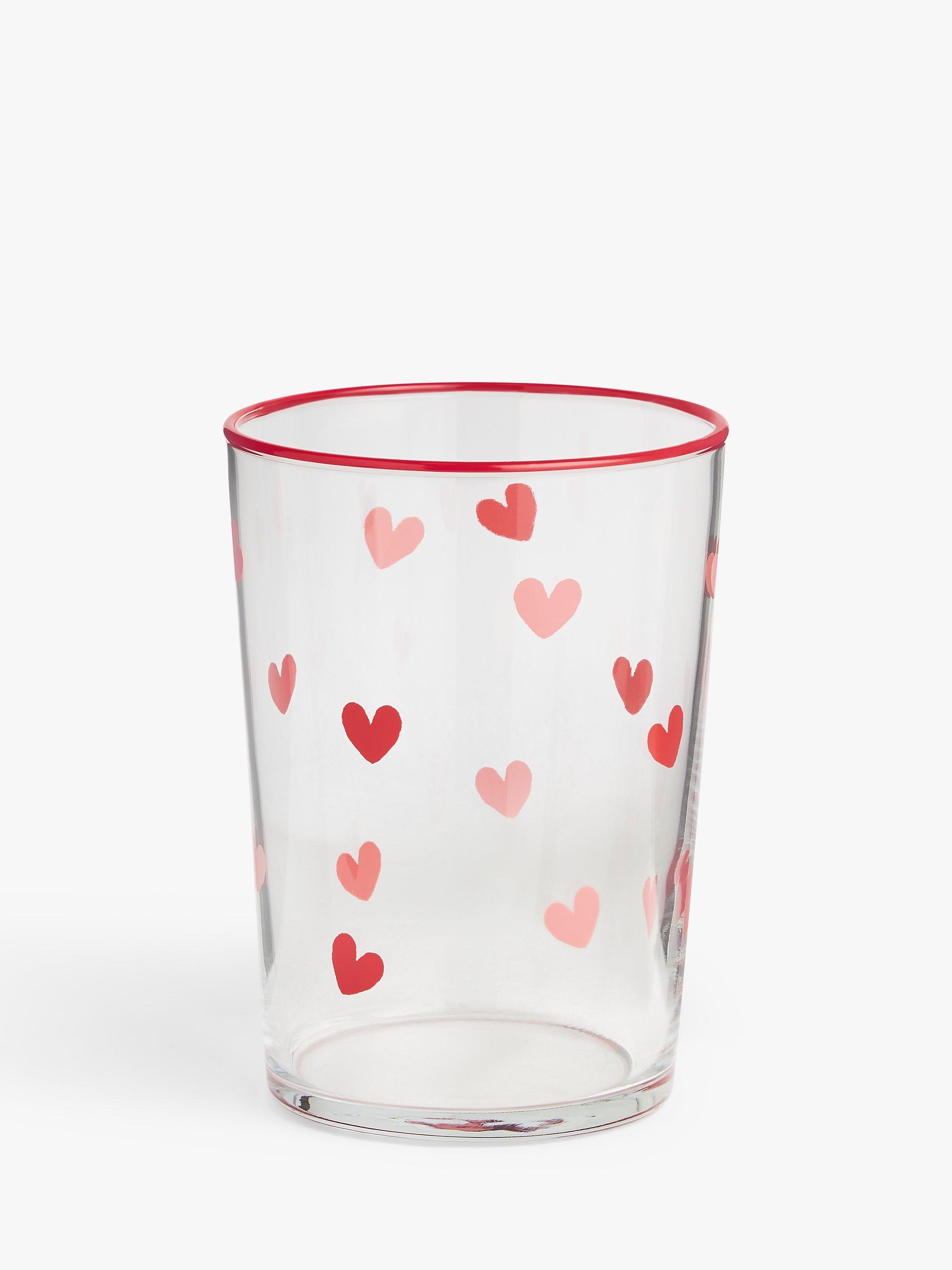 John Lewis Heart Glass Tumbler, 510ml, Red/Clear