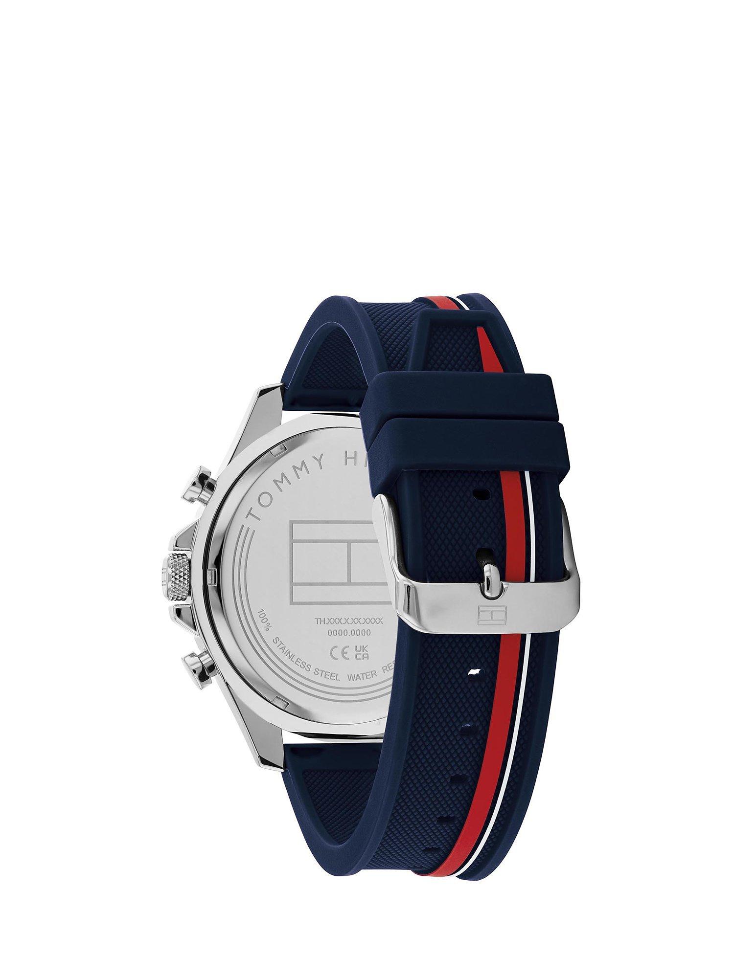 Product image 3 of 6, which shows Tommy Hilfiger 1792083 Men's Chronograph Silicone Strap Watch, Navy