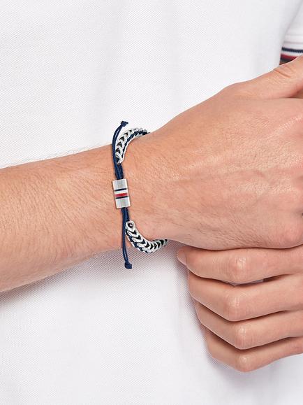 Tommy Hilfiger Men's Braided Bracelet, Silver/Blue - view 2, Silver/Blue