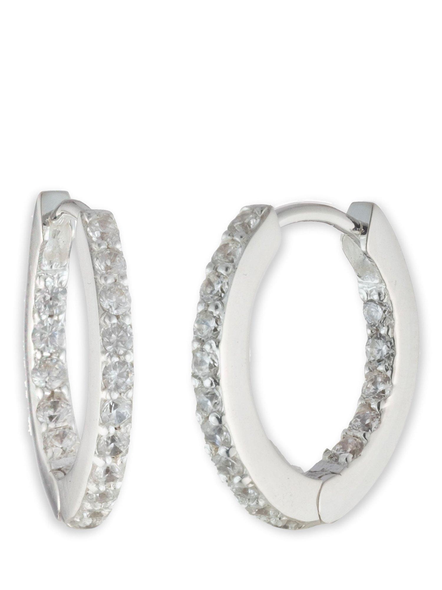 Product image 1 of 3, which shows Lauren Ralph Lauren Sterling Silver Cubic Zirconia Huggie Hoop Earrings, Silver