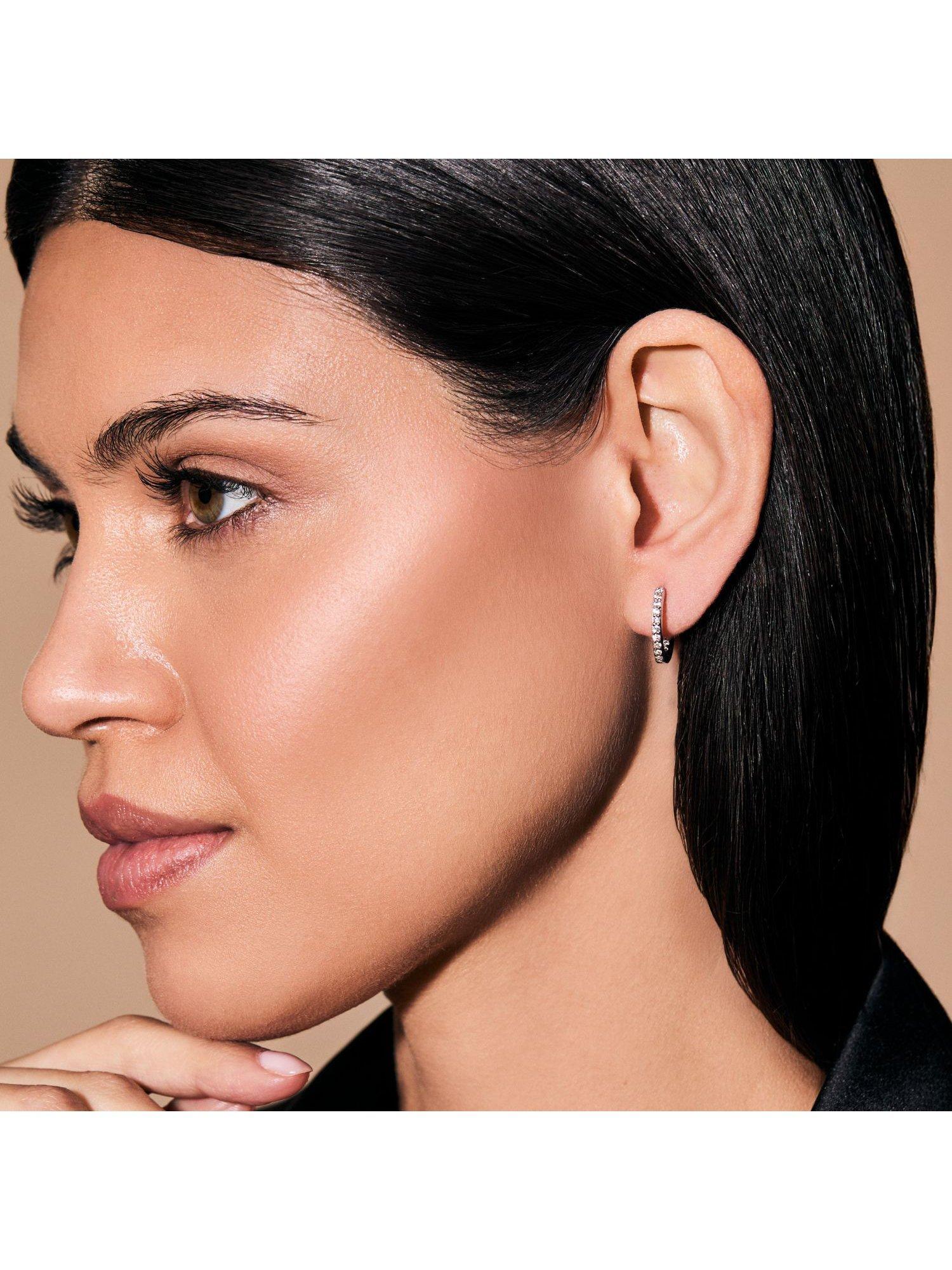 Product image 2 of 3, which shows Lauren Ralph Lauren Sterling Silver Cubic Zirconia Huggie Hoop Earrings, Silver