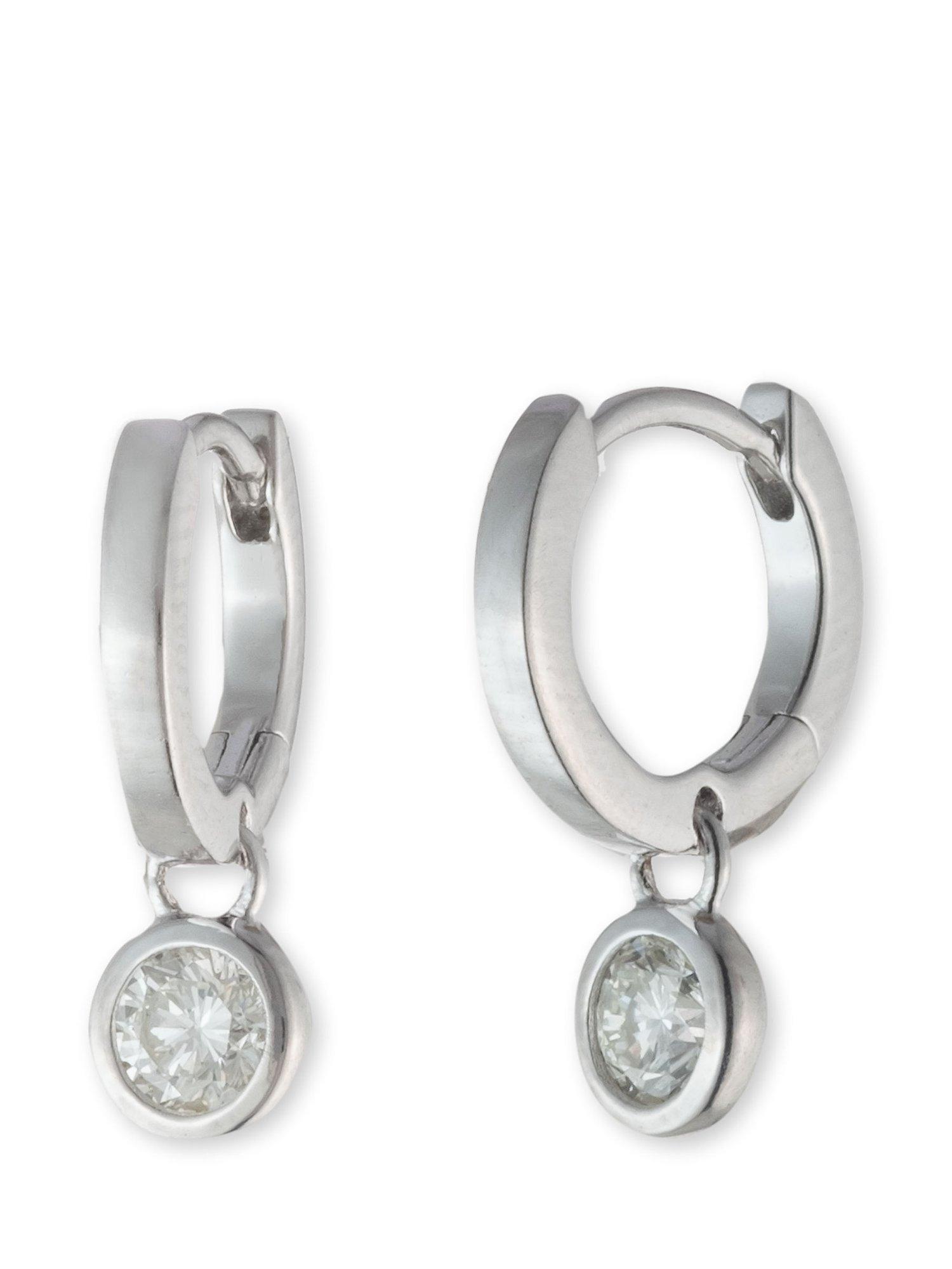 Lauren Ralph Lauren Sterling Silver Cubic Zirconia Drop Hoop Earrings Silver