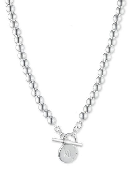 Lauren Ralph Lauren Sterling Silver Beaded T-Bar Necklace, Silver, Silver