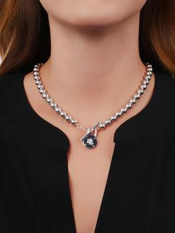 Lauren Ralph Lauren Sterling Silver Beaded T-Bar Necklace, Silver - view 2, Silver