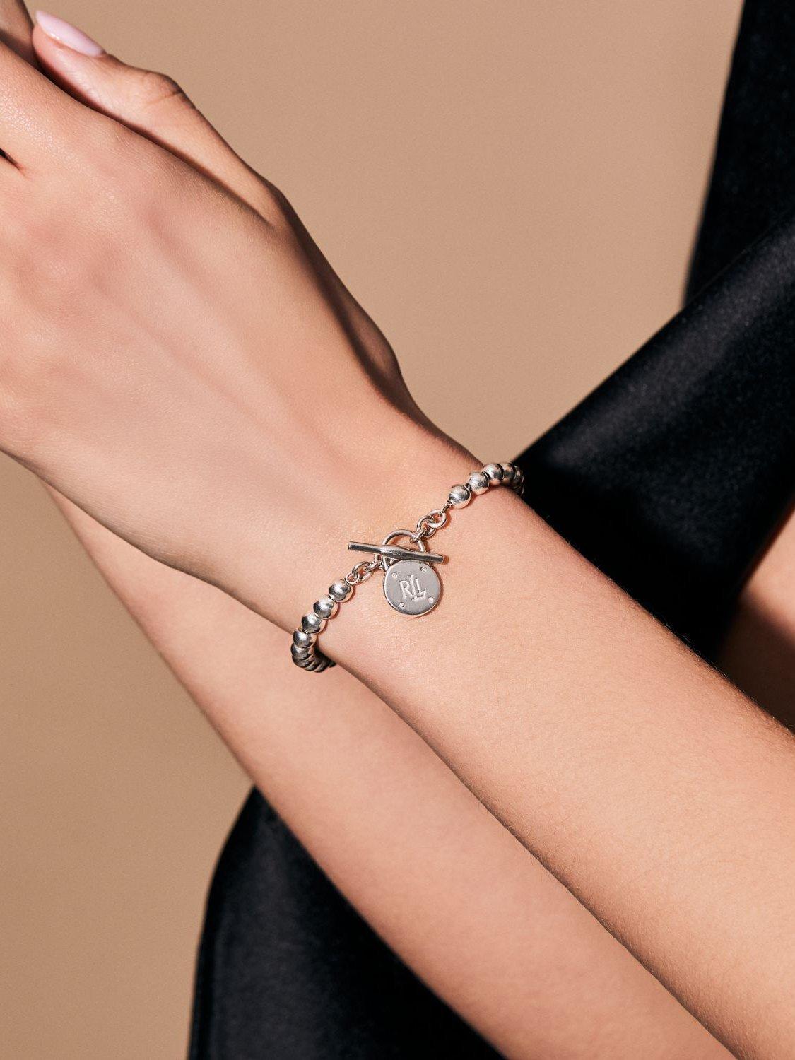 Product image 2 of 2, which shows Lauren Ralph Lauren Sterling Silver Beaded T-Bar Bracelet, Silver