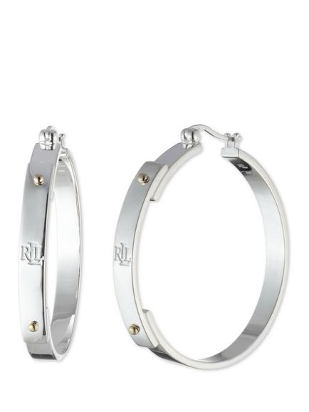 Lauren Ralph Lauren Sterling Silver Logo Hoop Earrings, Silver, Silver
