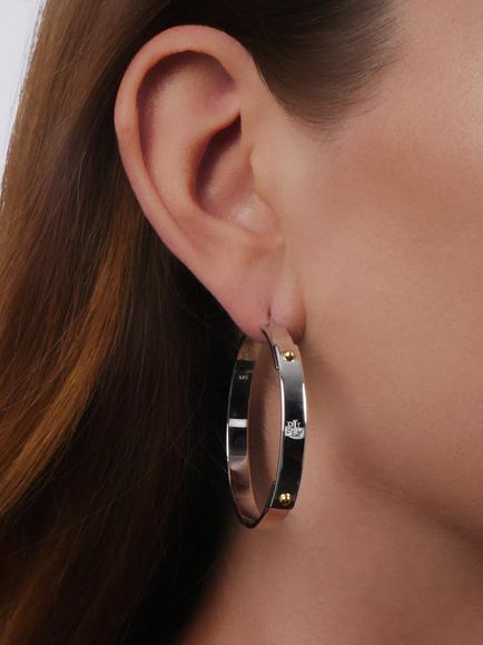 Lauren Ralph Lauren Sterling Silver Logo Hoop Earrings, Silver - view 2, Silver
