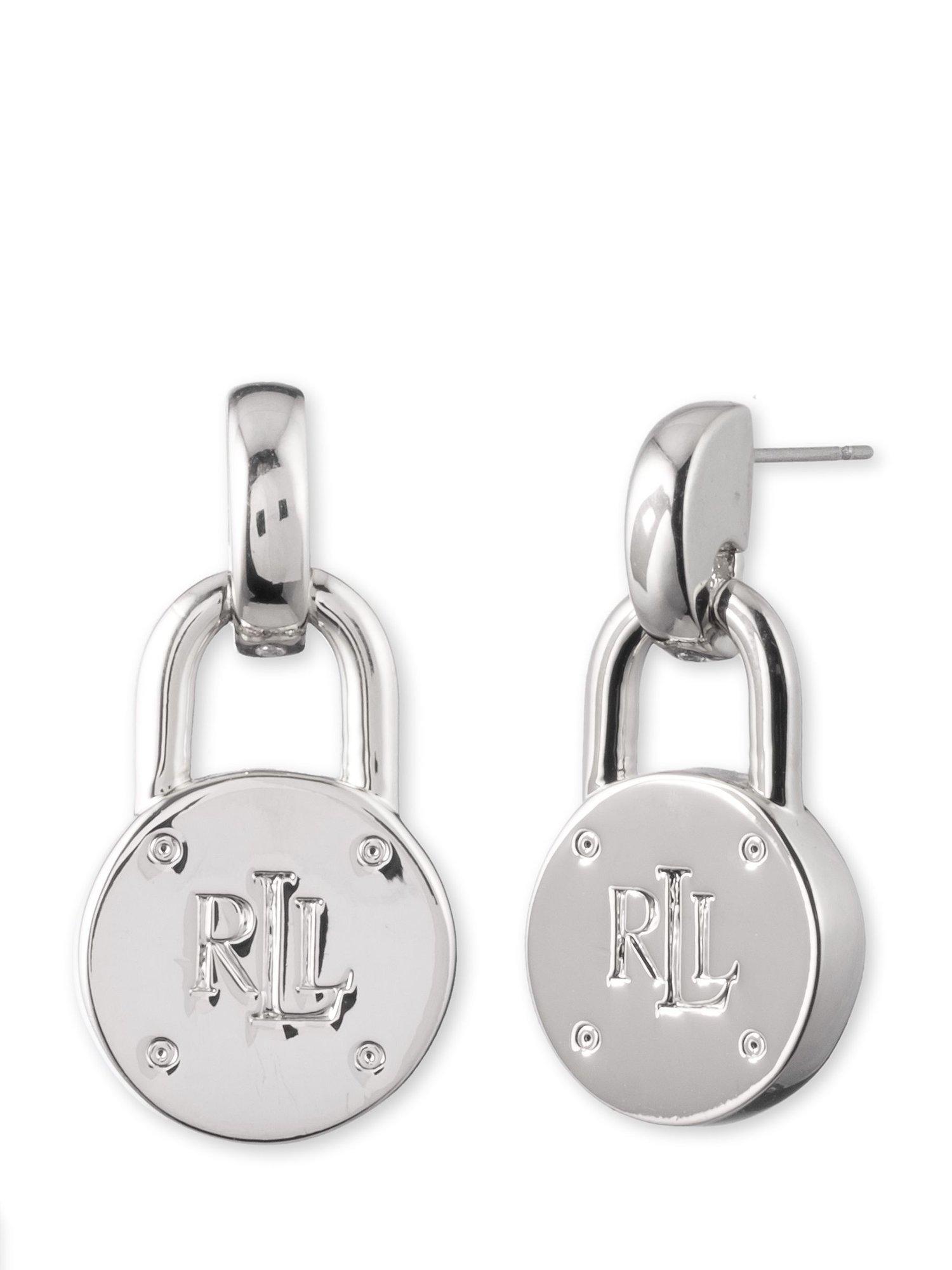 Product image 1 of 3, which shows Lauren Ralph Lauren Sterling Silver Padlock Drop Earrings, Silver