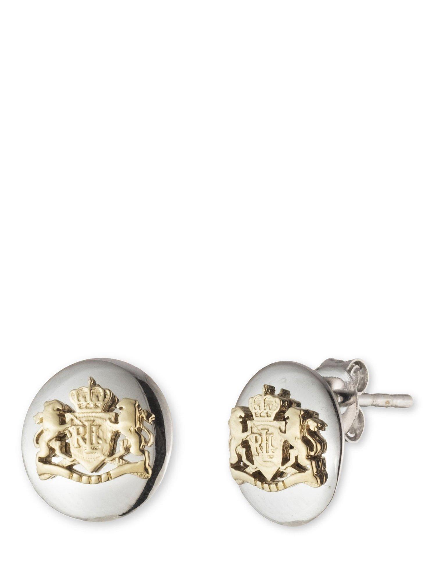 Product image 1 of 3, which shows Lauren Ralph Lauren Sterling Silver Regal Round Stud Earrings, Silver/Gold