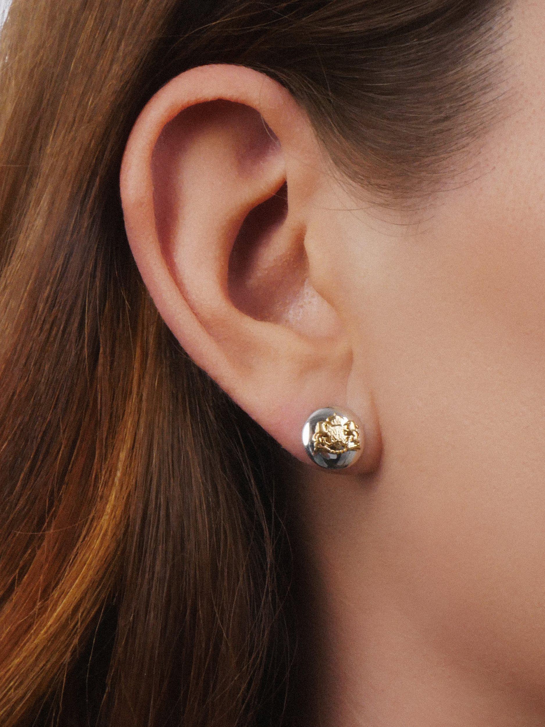 Product image 2 of 3, which shows Lauren Ralph Lauren Sterling Silver Regal Round Stud Earrings, Silver/Gold