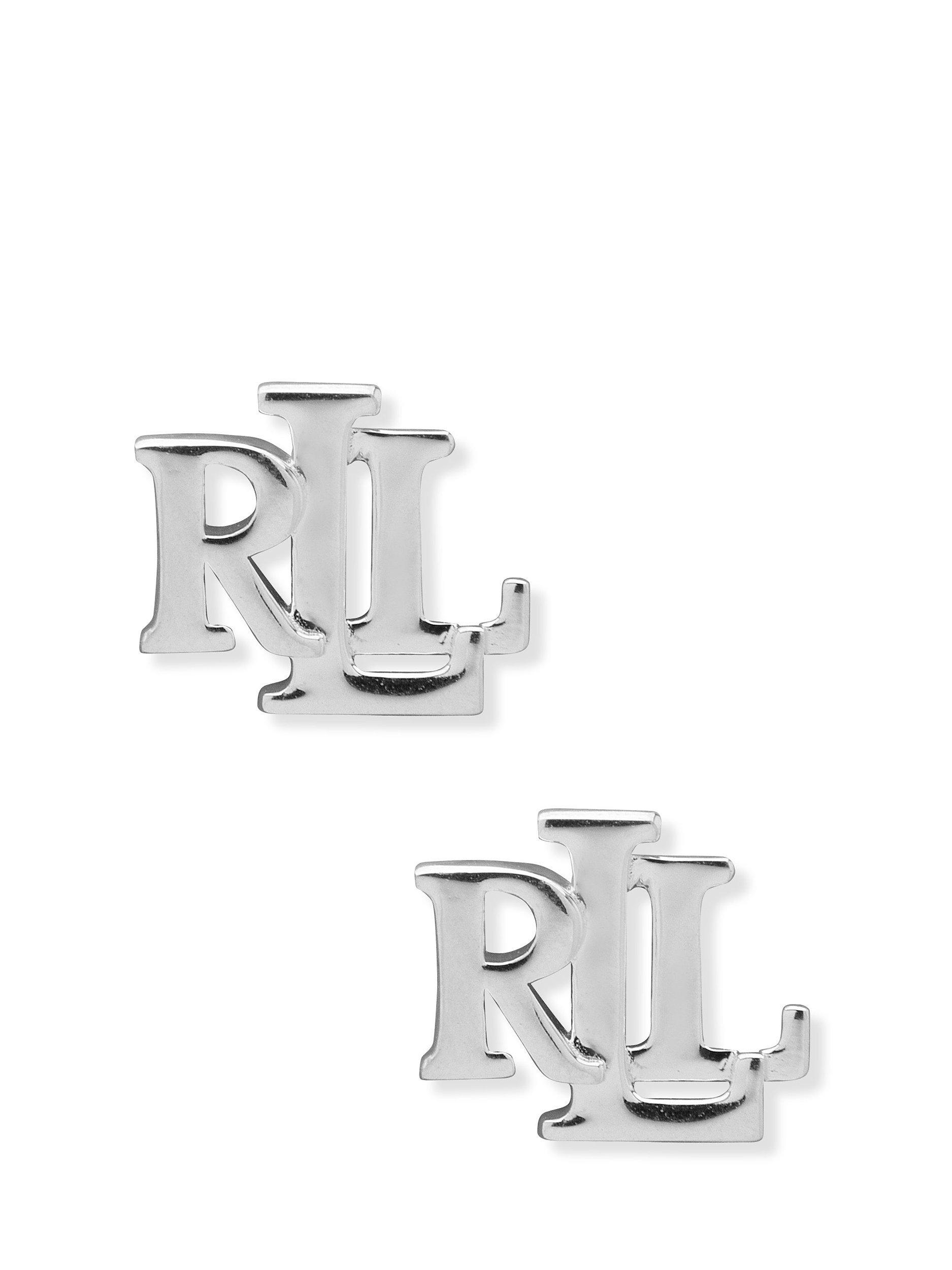 Product image 1 of 3, which shows Lauren Ralph Lauren Sterling Silver Logo Initial Stud Earrings, Silver