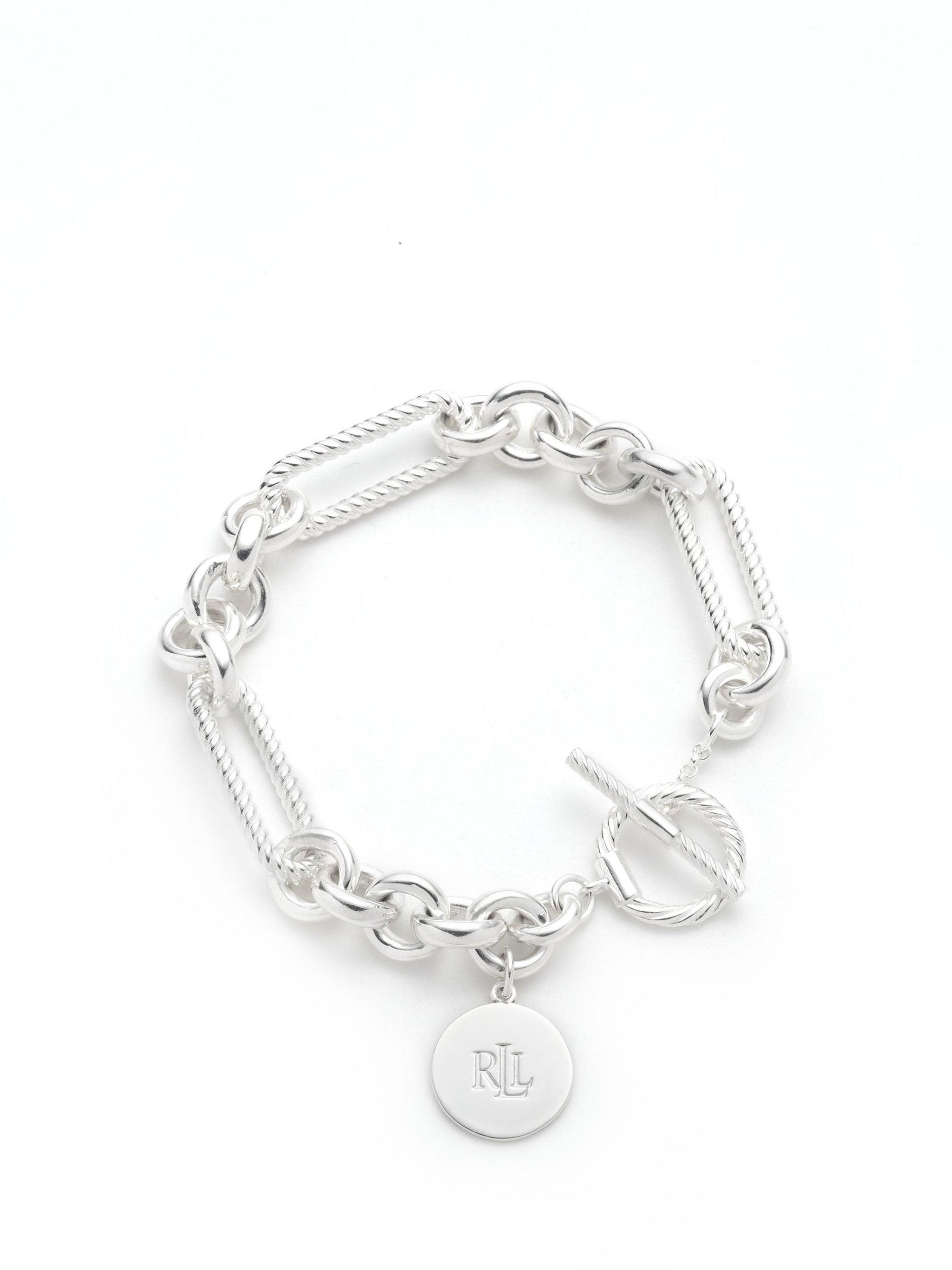 Product image 1 of 3, which shows Lauren Ralph Lauren Sterling Silver Oval Link Logo Charm Bracelet, Silver