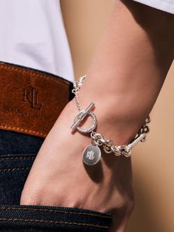 Lauren Ralph Lauren Sterling Silver Oval Link Logo Charm Bracelet, Silver - view 2, Silver