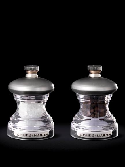 Cole & Mason Button Precision+ Acrylic Salt and Pepper Mills Set, Clear, Clear