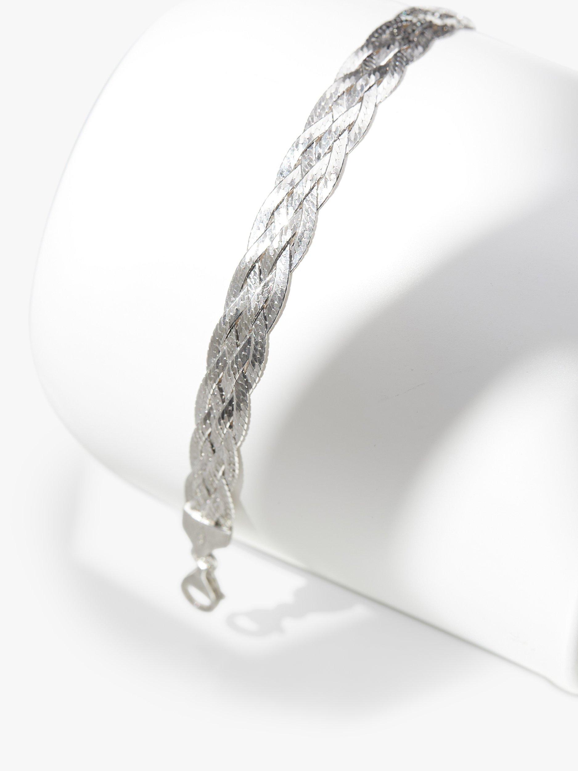 Product image 1 of 3, which shows Simply Silver Herringbone Braided Bracelet, Silver