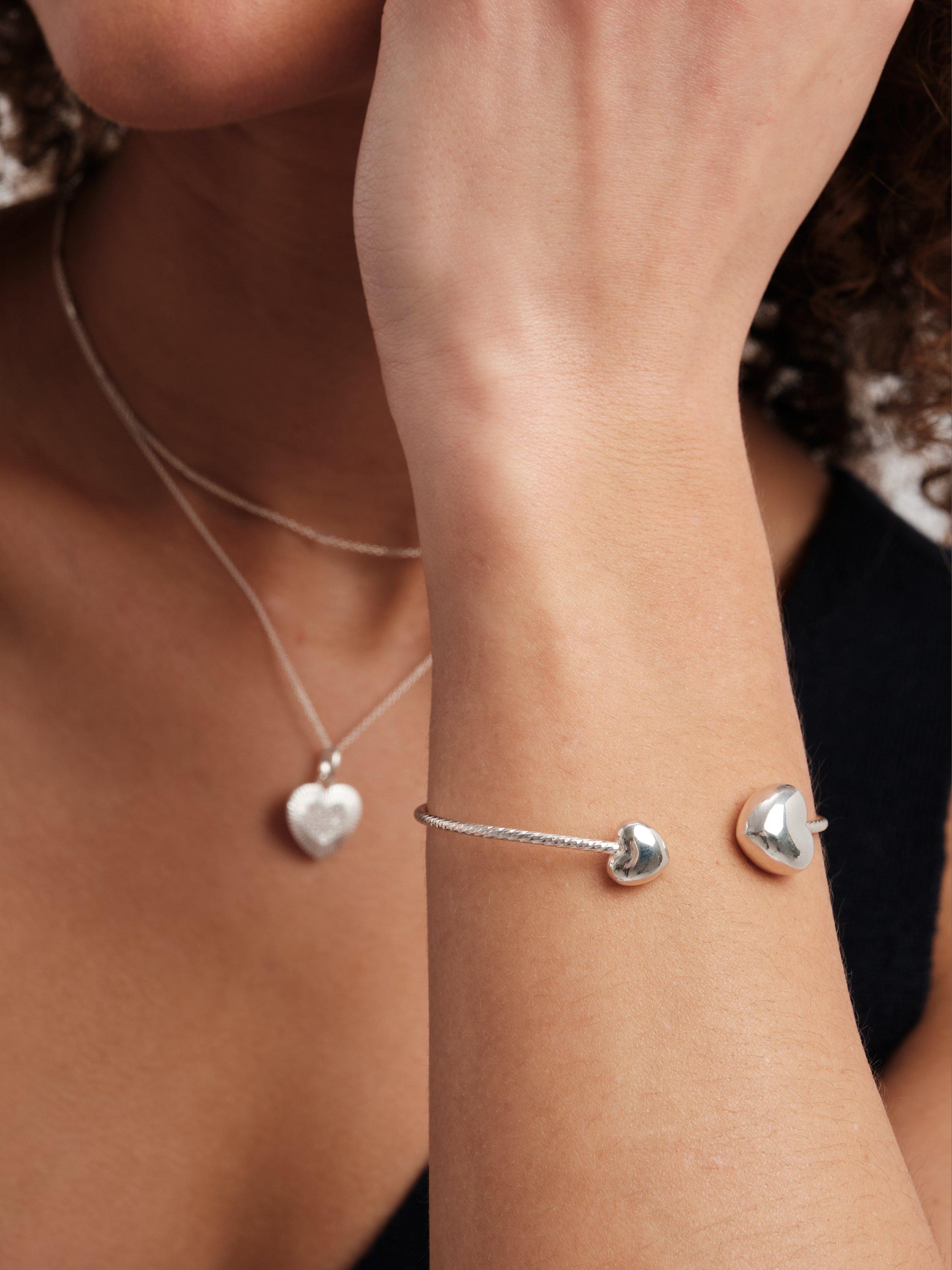 Product image 2 of 4, which shows Simply Silver Puff Heart Cuff Bracelet, Silver