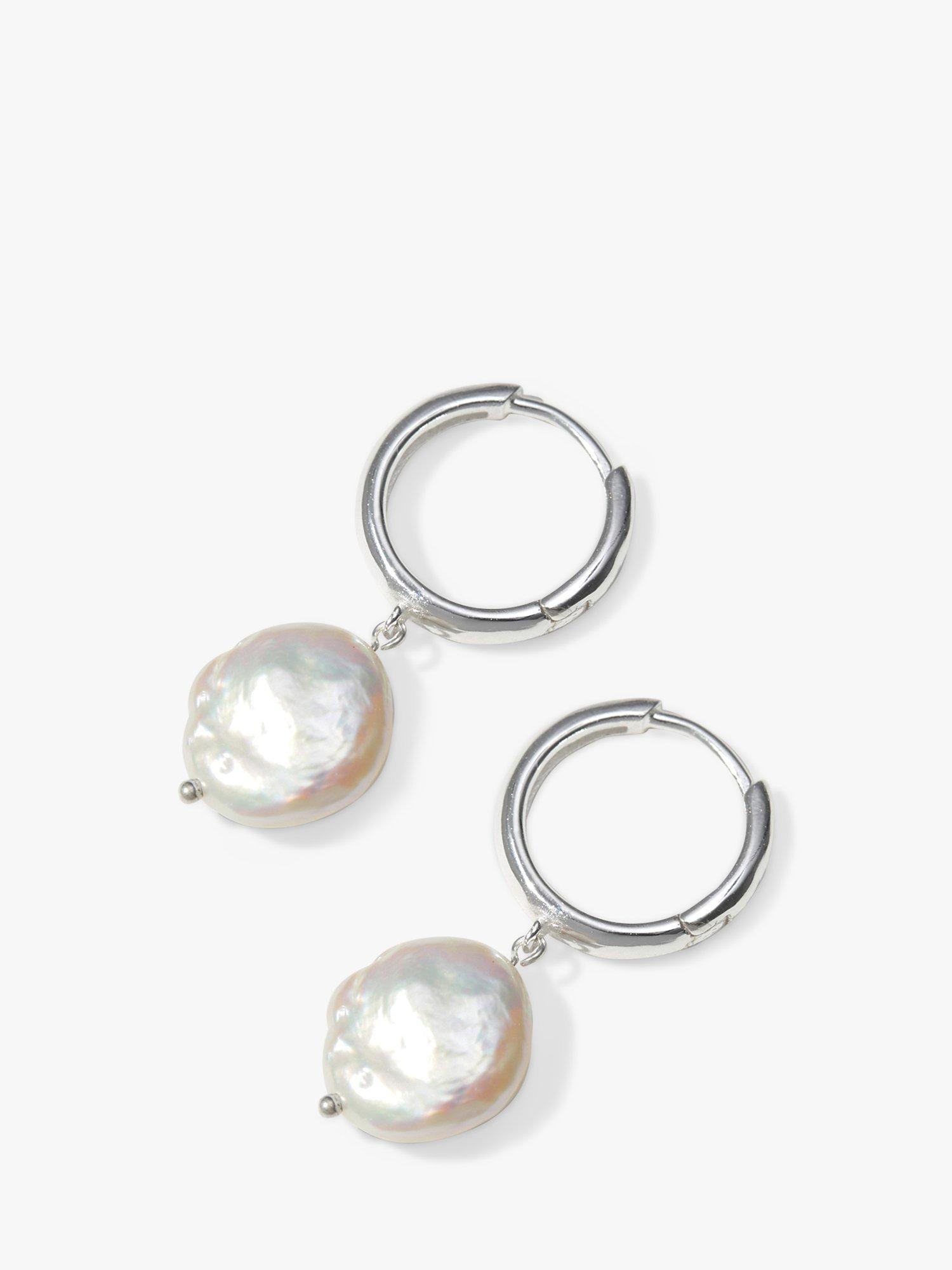 Simply Silver Sterling Silver 925 Freshwater Pearl Hoop Earrings, Silver