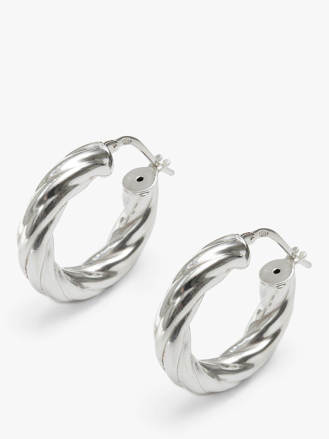 Product image 1 of 3, which shows Simply Silver Twist Hoop Earrings, Silver