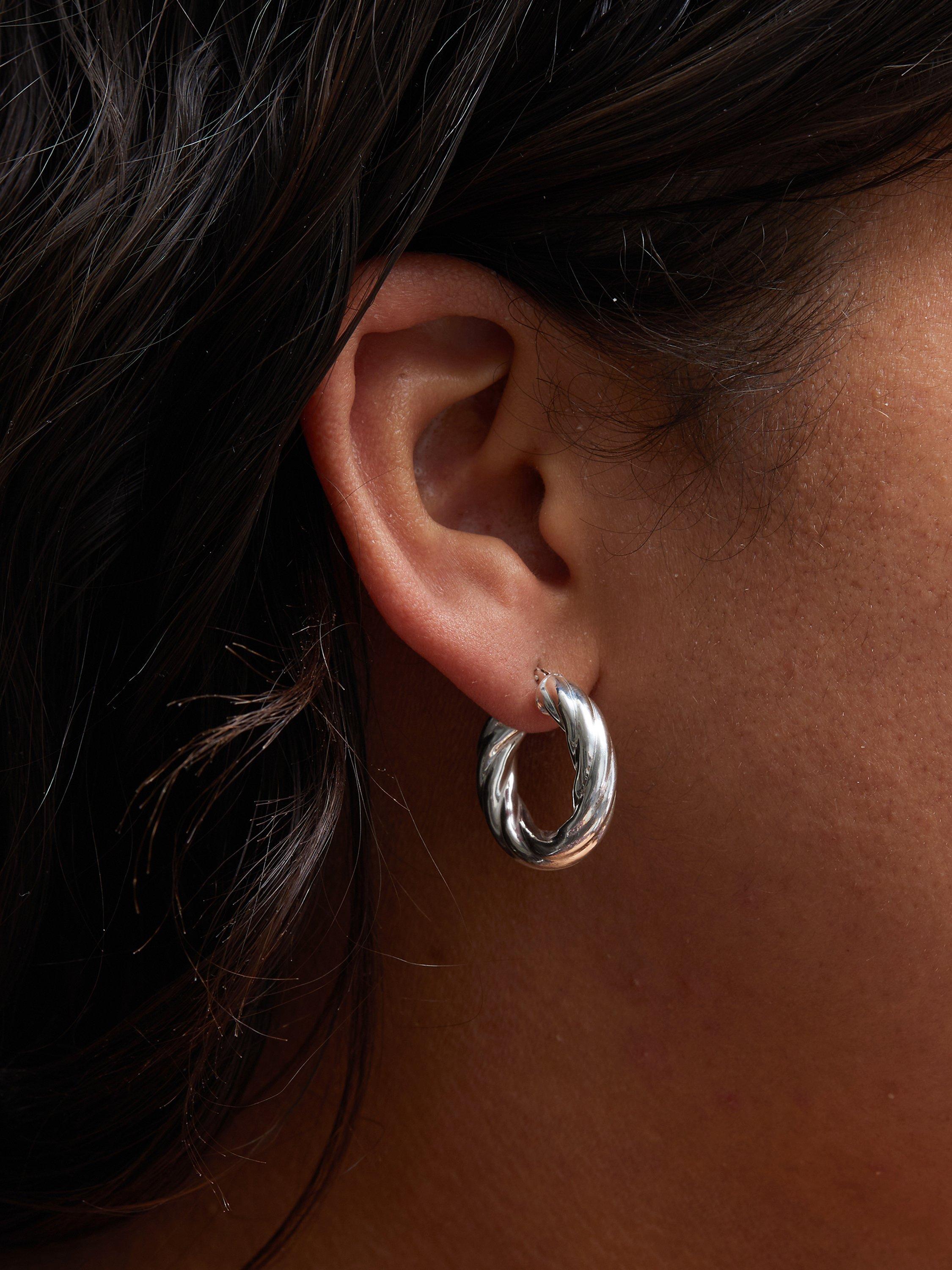 Product image 2 of 3, which shows Simply Silver Twist Hoop Earrings, Silver